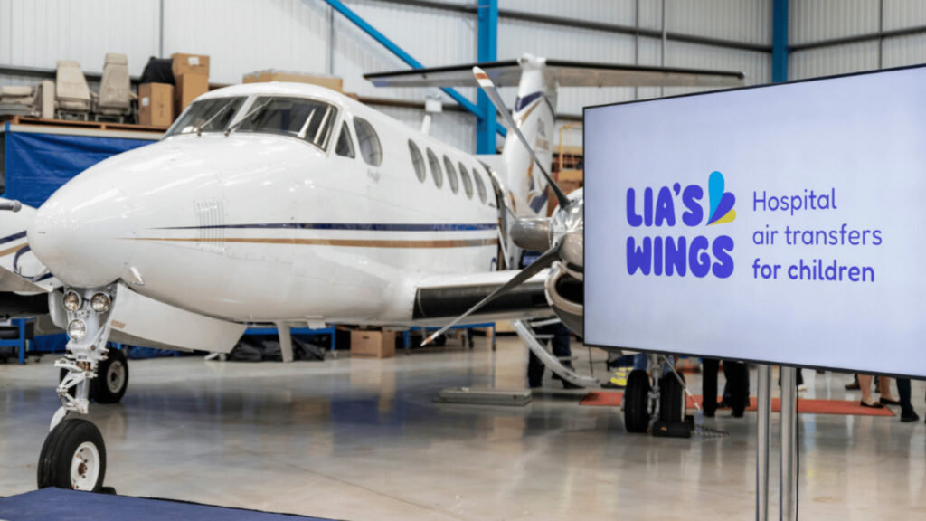 A picture of an aeroplane with the new brand for the charity Lia's Wings